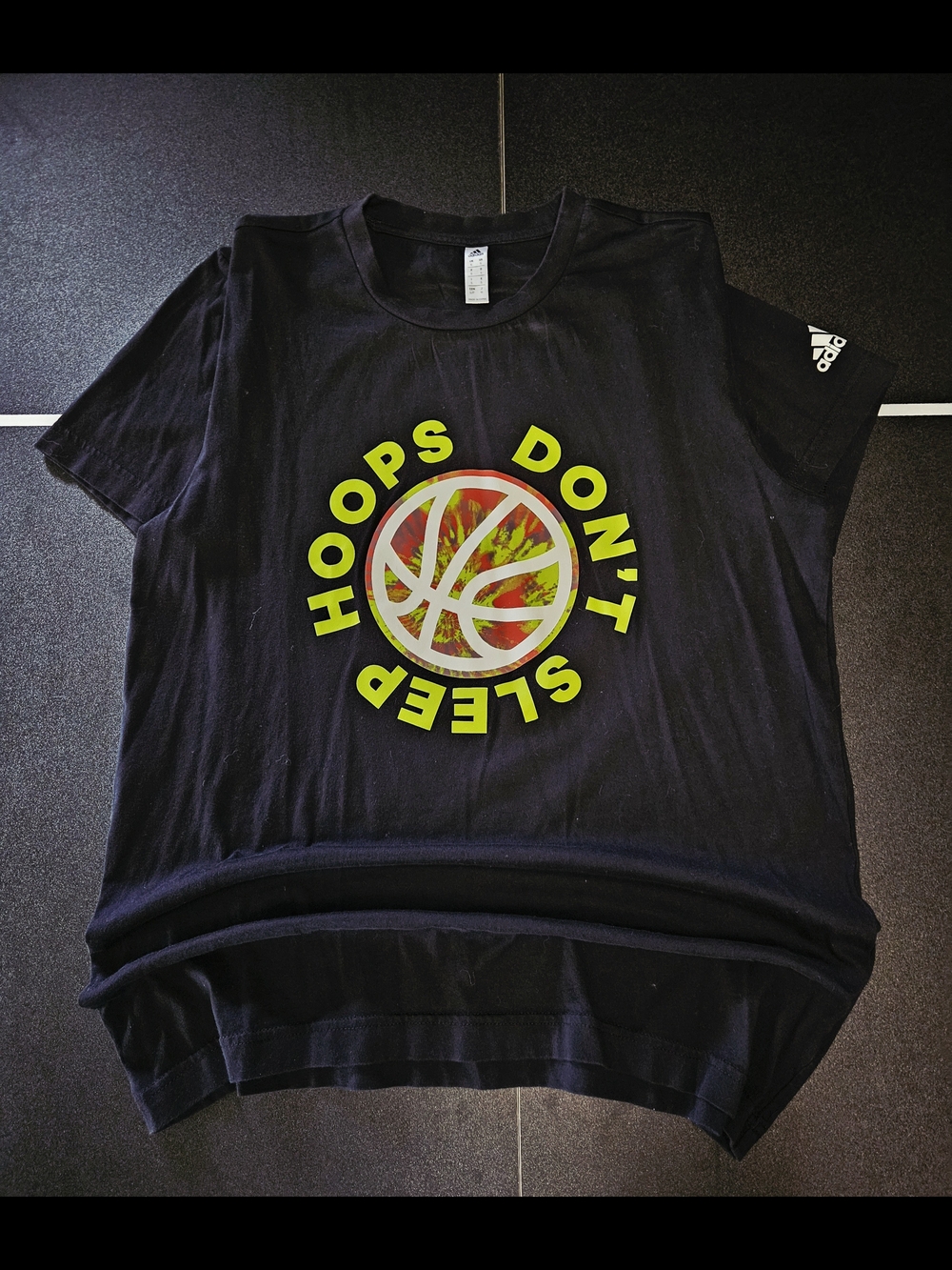 adidas Black Tee with Neon Yellow Basketball Graphic